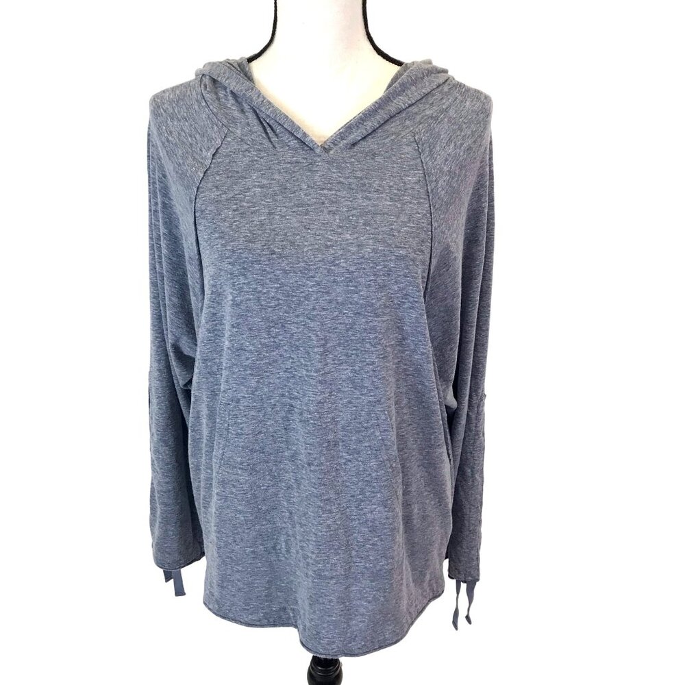 Coverstitched Womens Gray Long Dolman Sleeve Pockets Pull Over Hoodie Size M